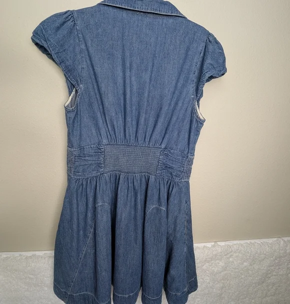 Free People Chester Dress Womens Large Stretch Denim Flutter Sleeve Sparkle 8 - Picture 13 of 15